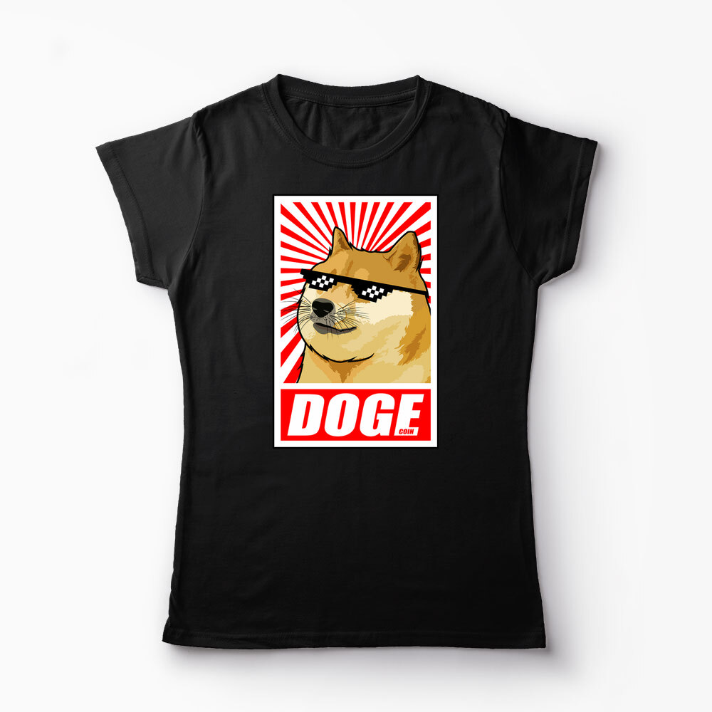 Tricou Personalizat Doge Coin - Femei-Negru