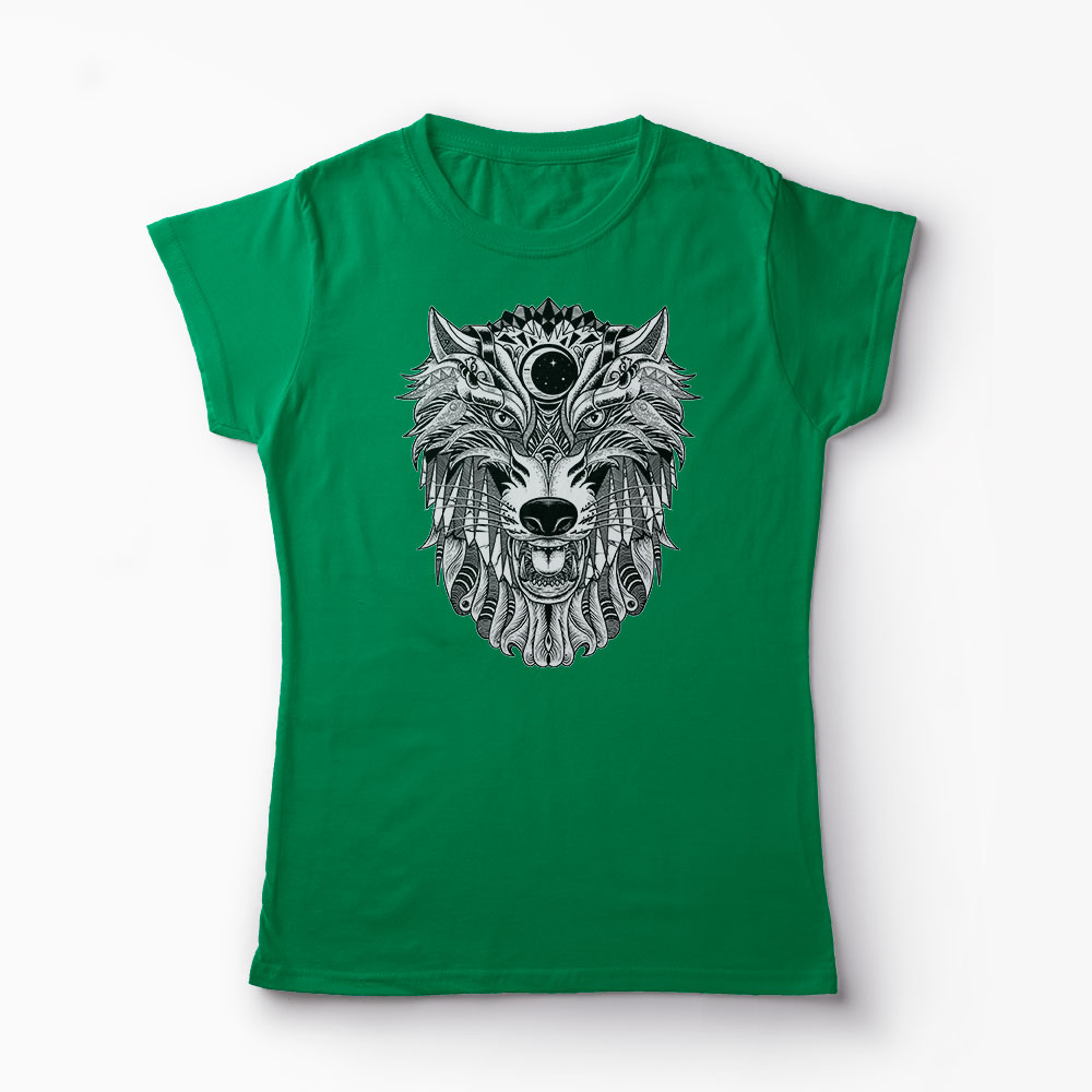 Tricou Personalizat Lup - Wolf Ornament - Femei-Verde