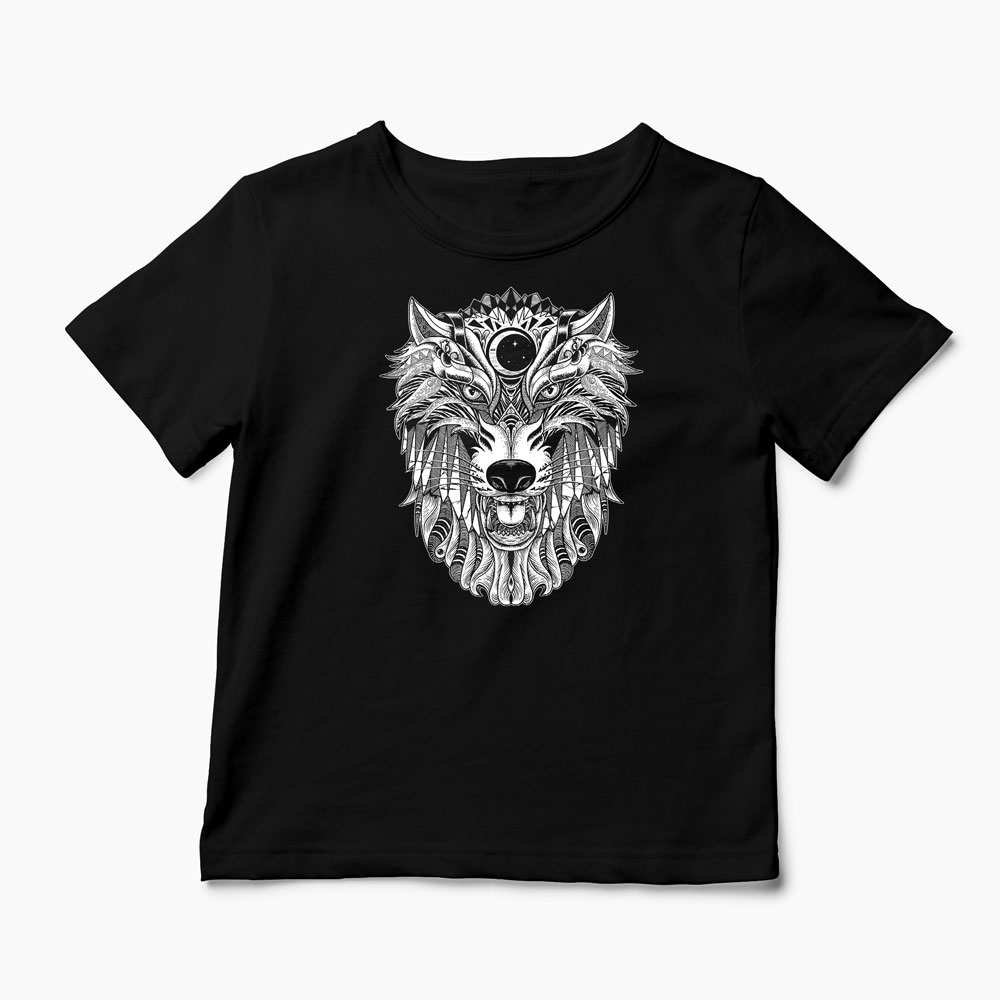 Tricou Personalizat Lup - Wolf Ornament - Copii-Negru