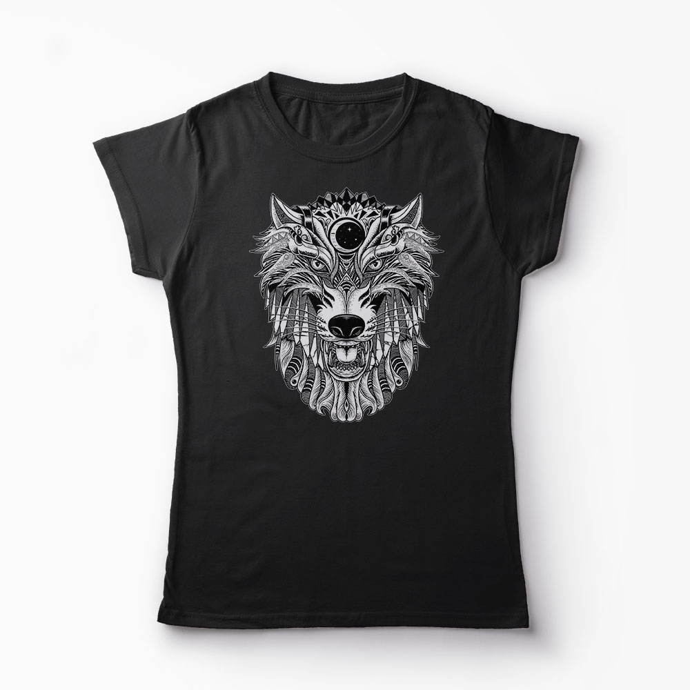 Tricou Personalizat Lup - Wolf Ornament - Femei-Negru