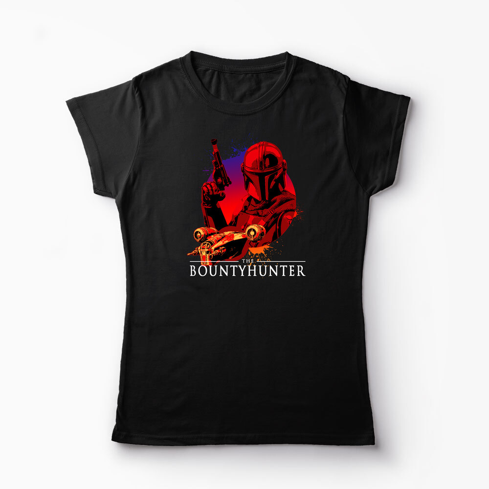 Tricou Personalizat Mandalorian Bounty Hunter - Femei-Negru