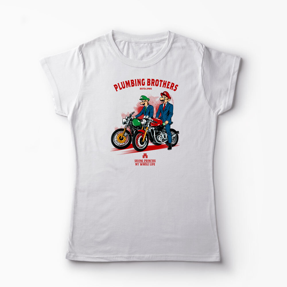 Tricou Personalizat Motocicliști Mario Brothers - Femei-Alb