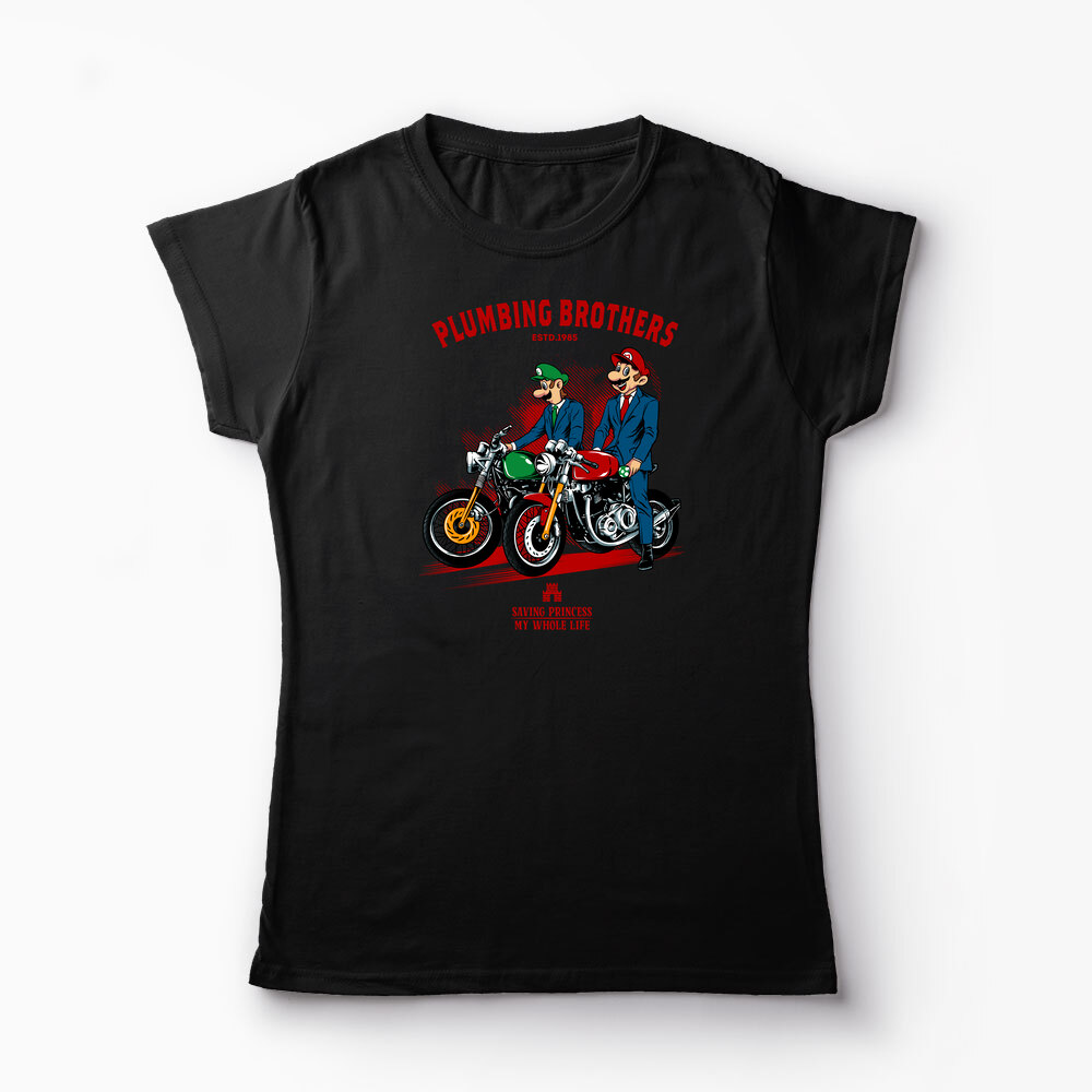 Tricou Personalizat Motocicliști Mario Brothers - Femei-Negru