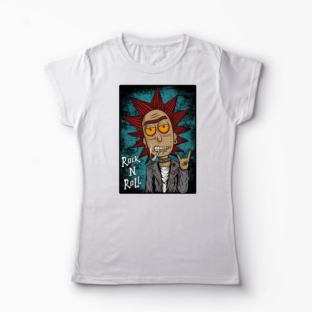 Tricou Personalizat Rick Sanchez Rock N' Roll - Femei-Alb