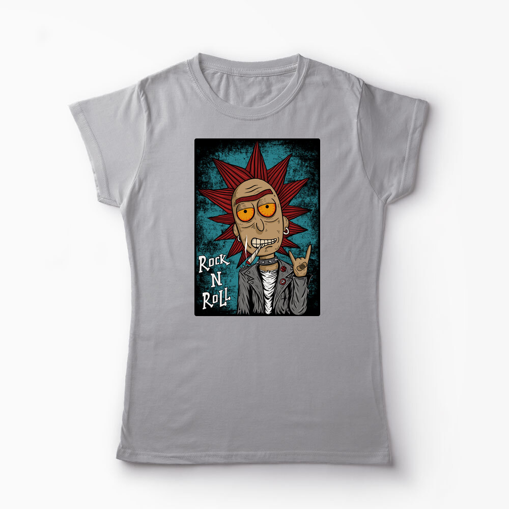 Tricou Personalizat Rick Sanchez Rock N' Roll - Femei-Gri