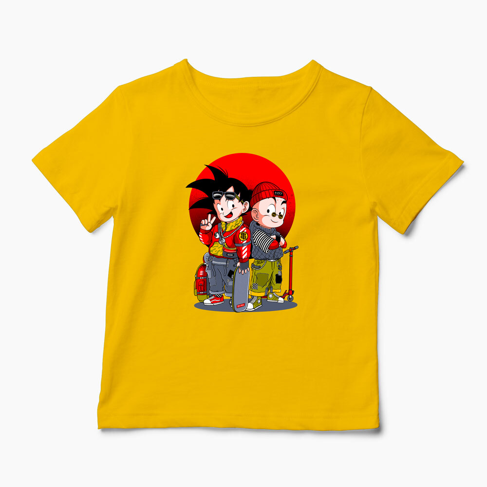 Tricou Personalizat Saiyan Son Goku & Krillin - Copii-Galben