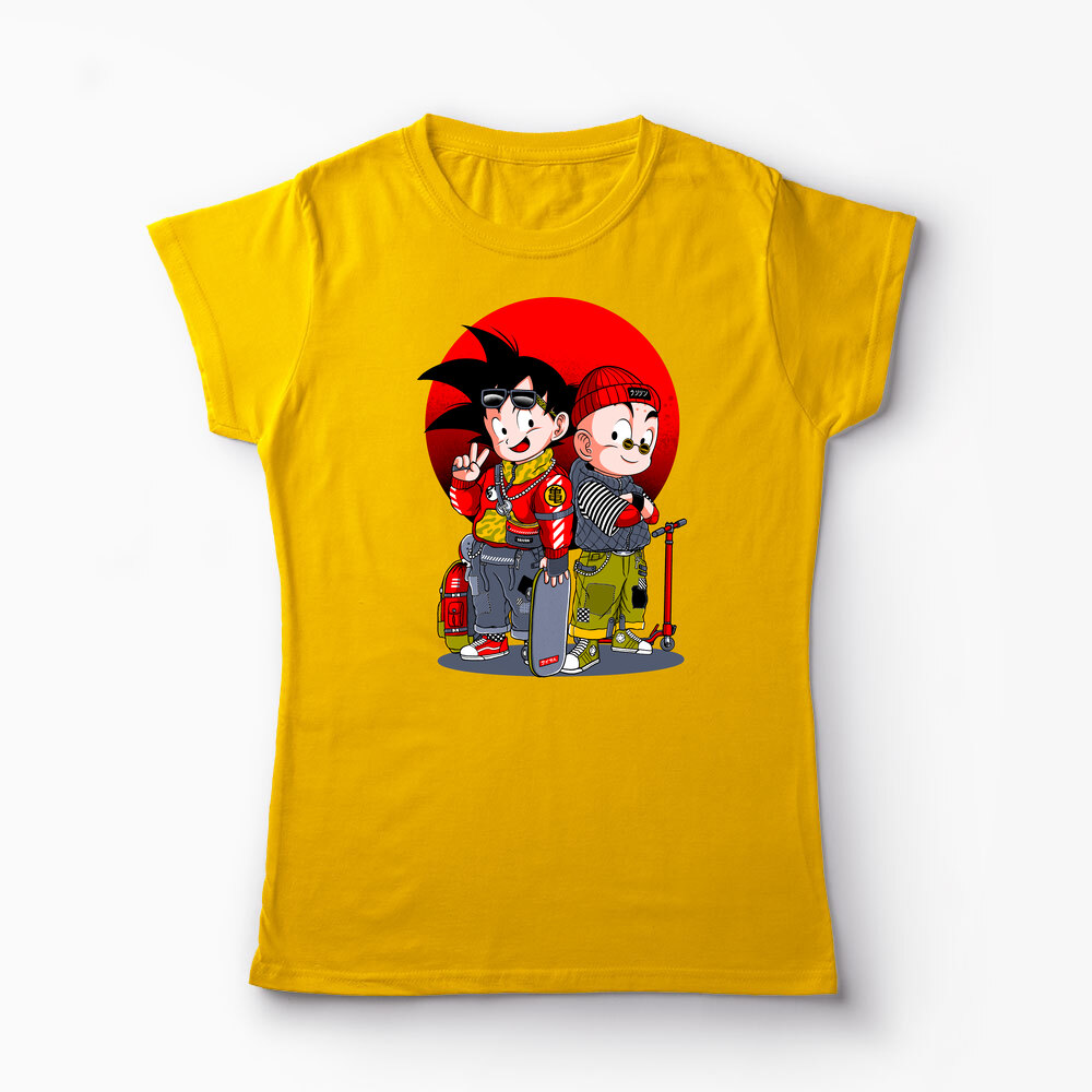 Tricou Personalizat Saiyan Son Goku & Krillin - Femei-Galben