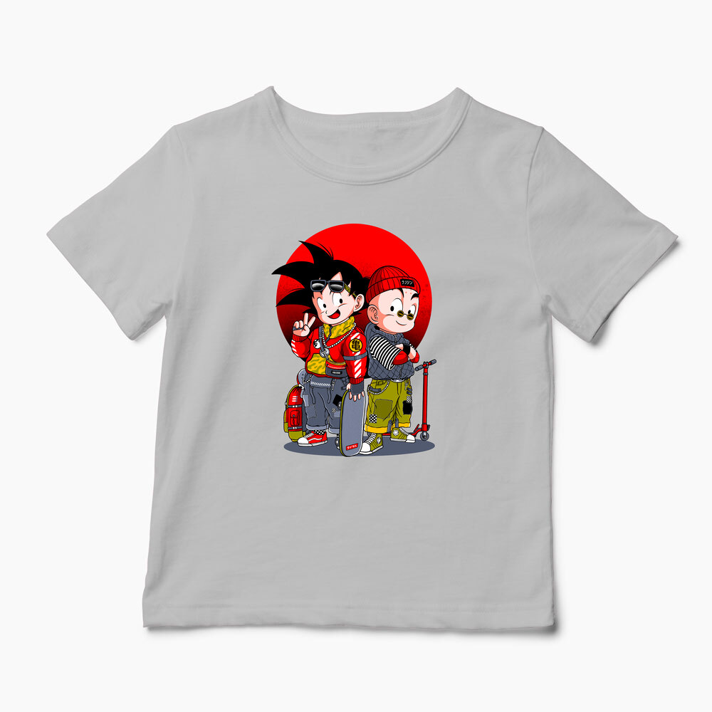 Tricou Personalizat Saiyan Son Goku & Krillin - Copii-Gri