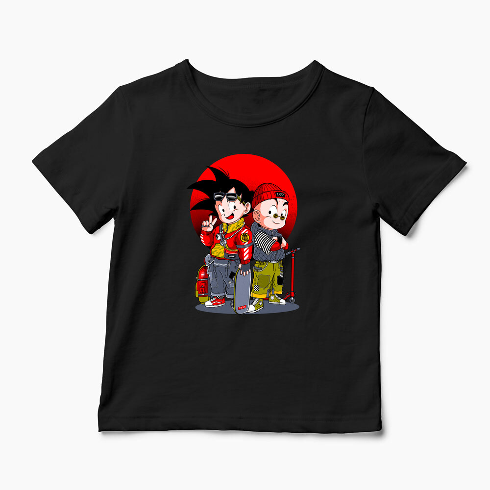 Tricou Personalizat Saiyan Son Goku & Krillin - Copii-Negru