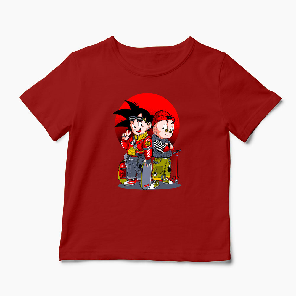 Tricou Personalizat Saiyan Son Goku & Krillin - Copii-Roșu