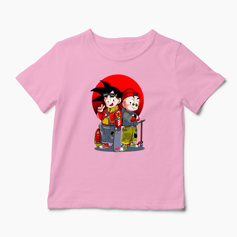 Tricou Personalizat Saiyan Son Goku & Krillin - Copii-Roz