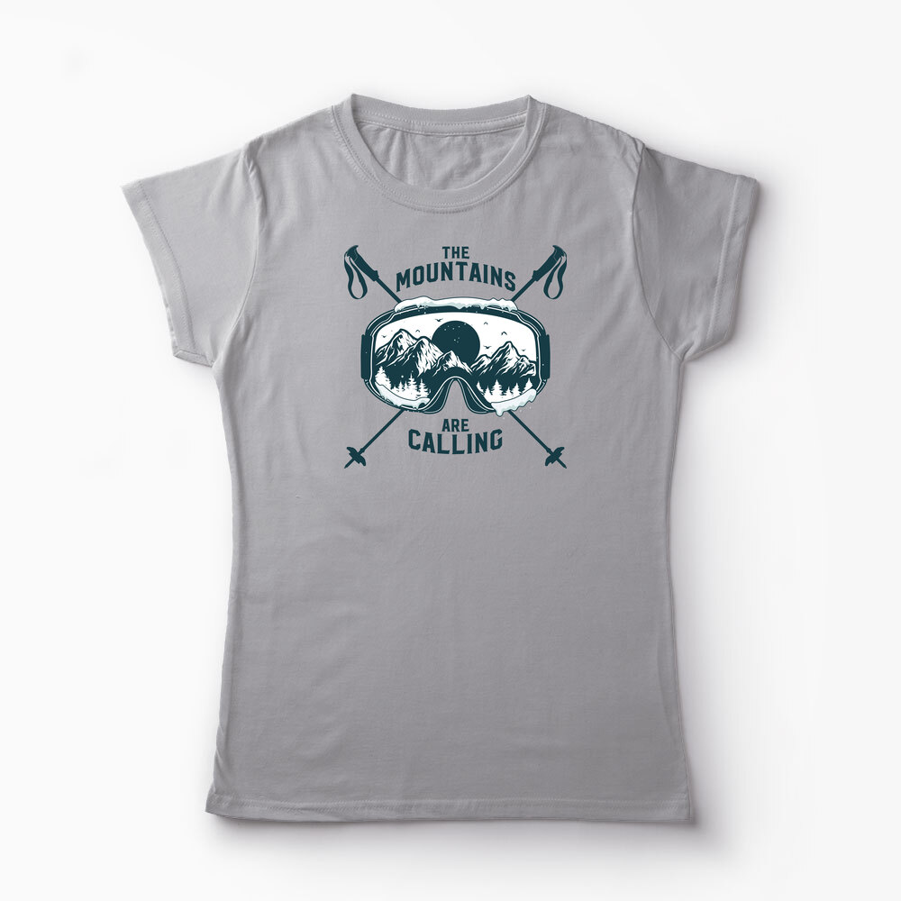 Tricou Personalizat Schi The Mountains Are Calling - Femei-Gri