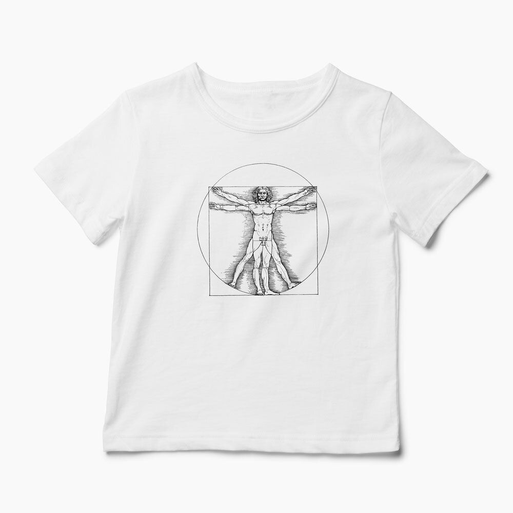 Tricou Personalizat Vitruvian Man DaVinci - Copii-Alb