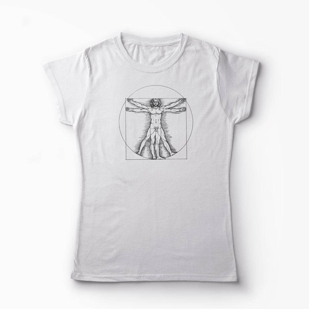 Tricou Personalizat Vitruvian Man DaVinci - Femei-Alb