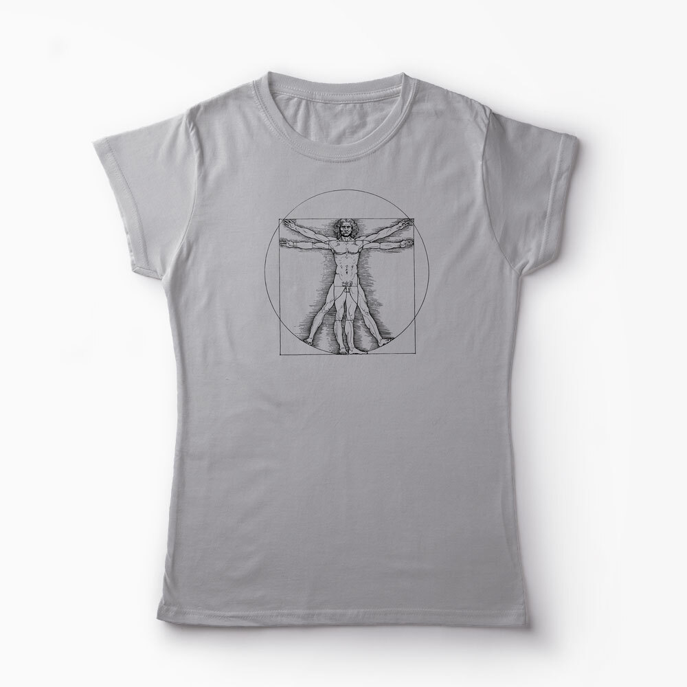 Tricou Personalizat Vitruvian Man DaVinci - Femei-Gri