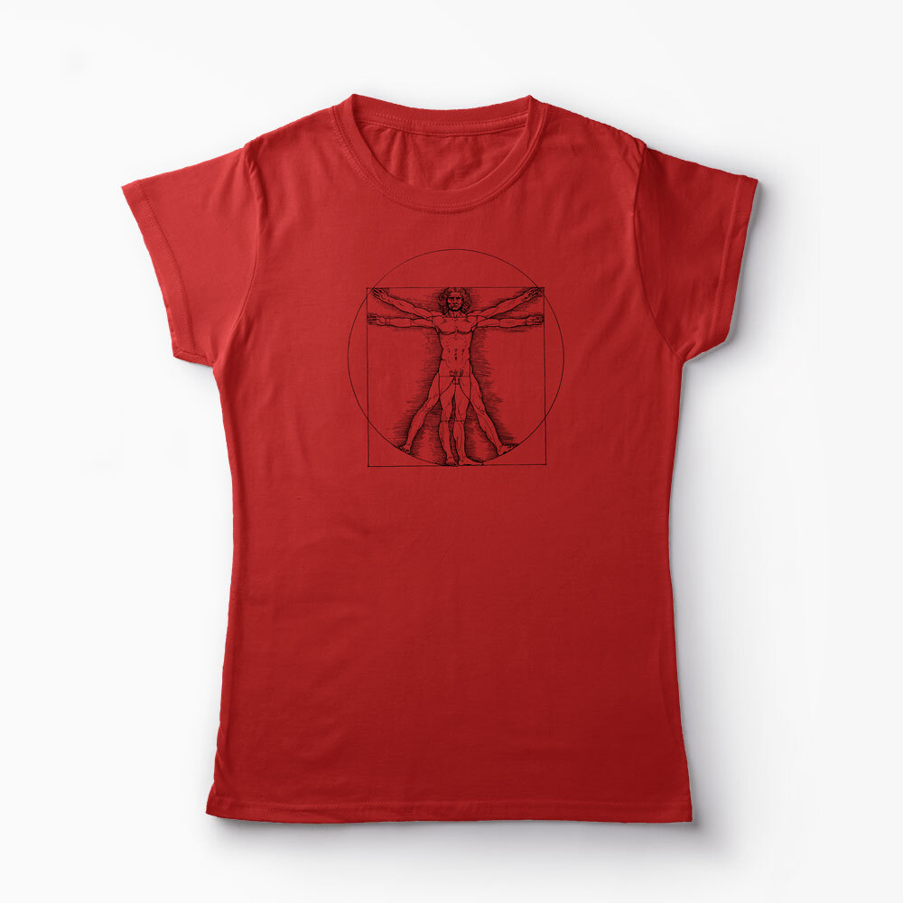 Tricou Personalizat Vitruvian Man DaVinci - Femei-Roșu