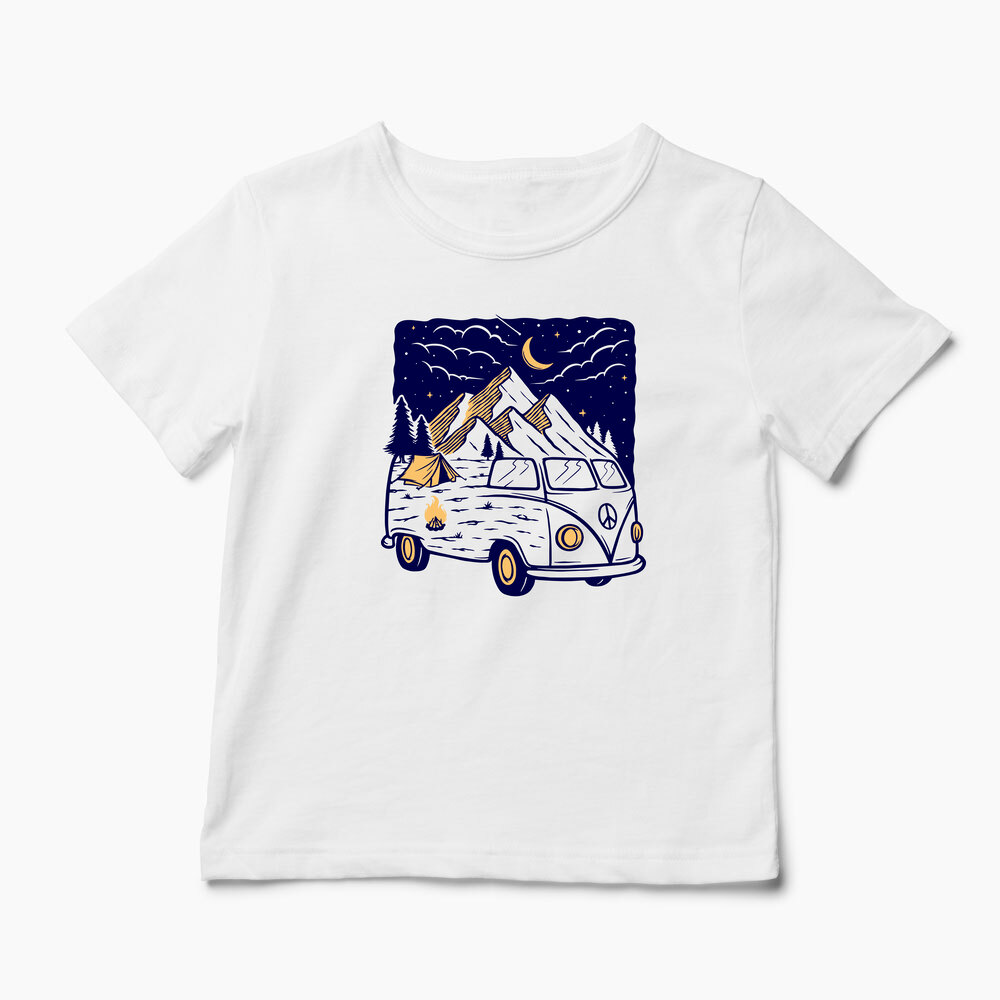 Tricou Personalizat VW T1 Rulotă Munți - Copii-Alb