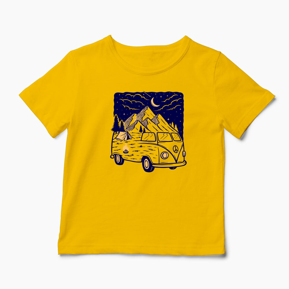 Tricou Personalizat VW T1 Rulotă Munți - Copii-Galben