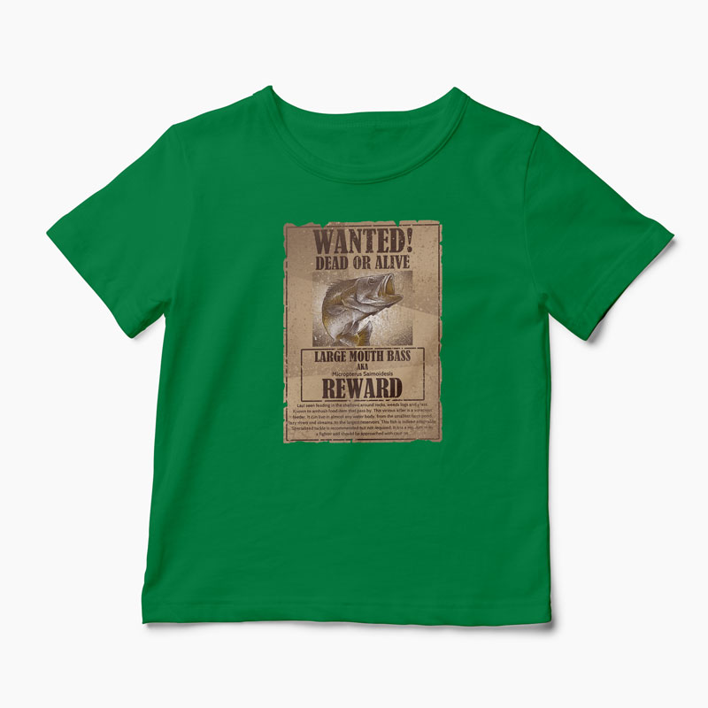 Tricou Pescuit Wanted Dead Or Alive - Copii-Verde