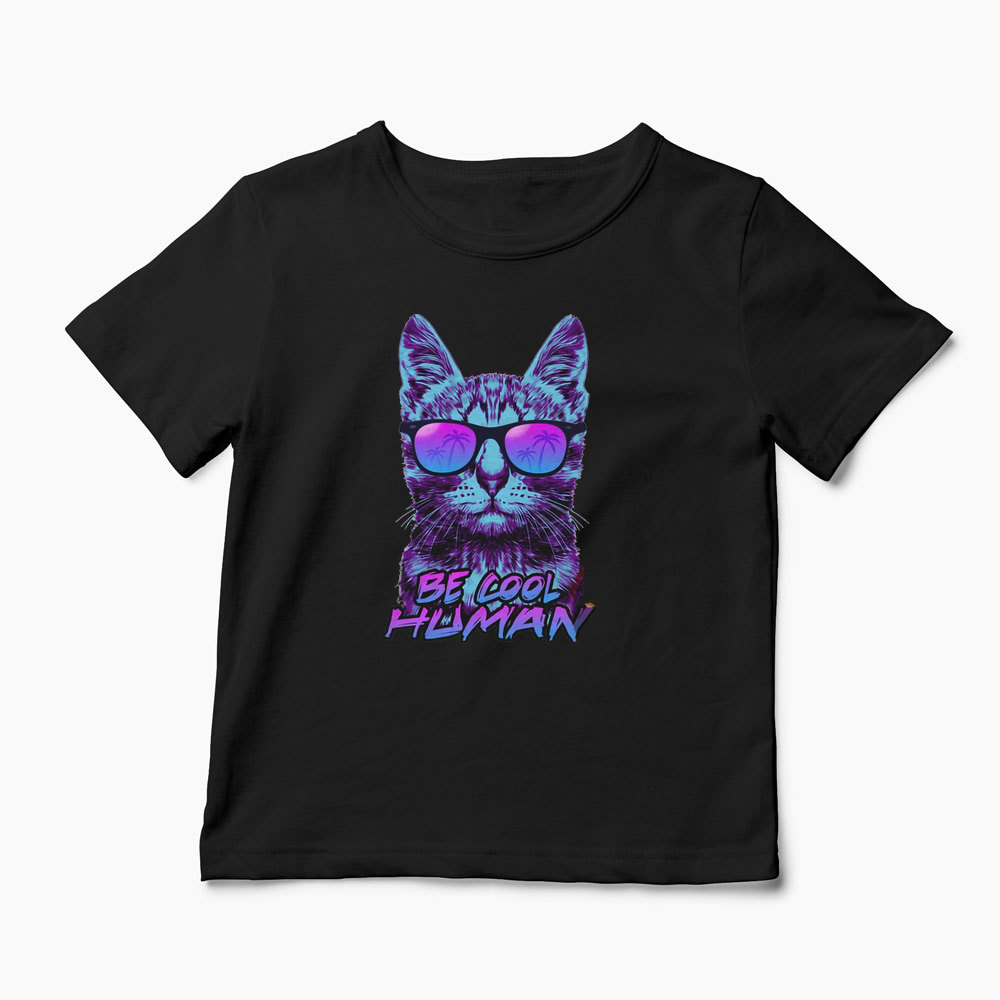 Tricou Pisică - Be Cool Human - Copii-Negru