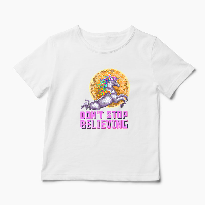 Tricou Unicorn Don't Stop Believing - Copii-Alb