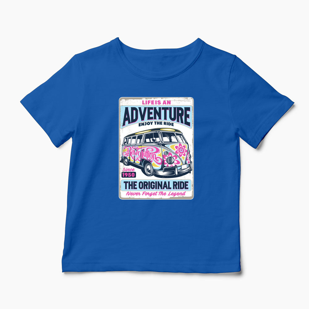 Tricou VW Bus T1 - Viața Este o Aventură, Bucură-te - Copii-Albastru Regal