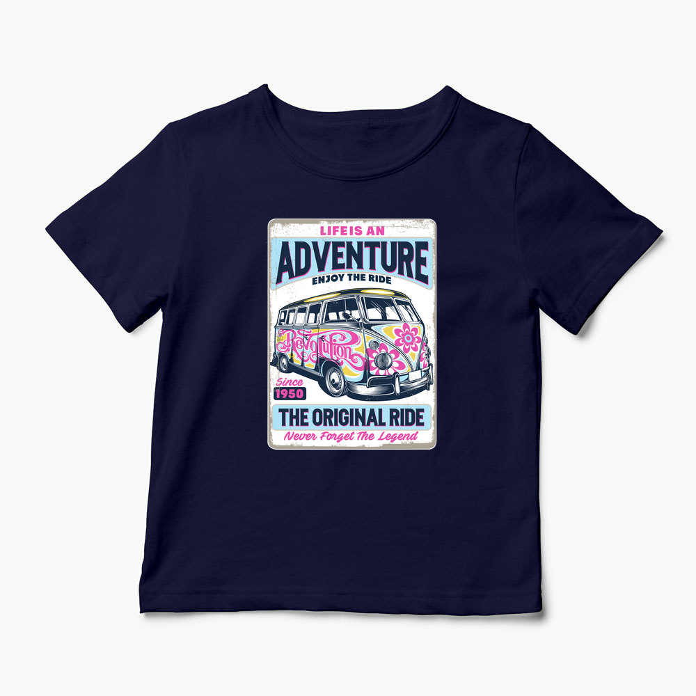 Tricou VW Bus T1 - Viața Este o Aventură, Bucură-te - Copii-Bleumarin