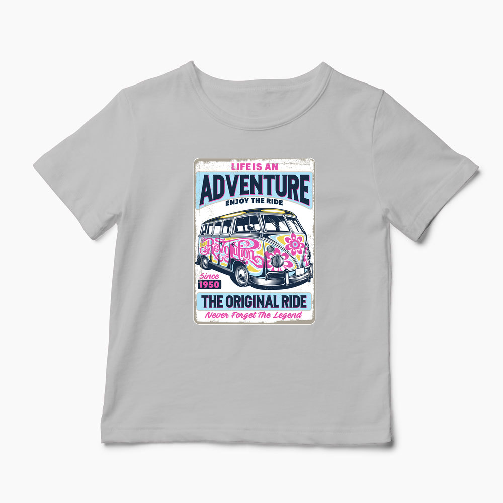 Tricou VW Bus T1 - Viața Este o Aventură, Bucură-te - Copii-Gri