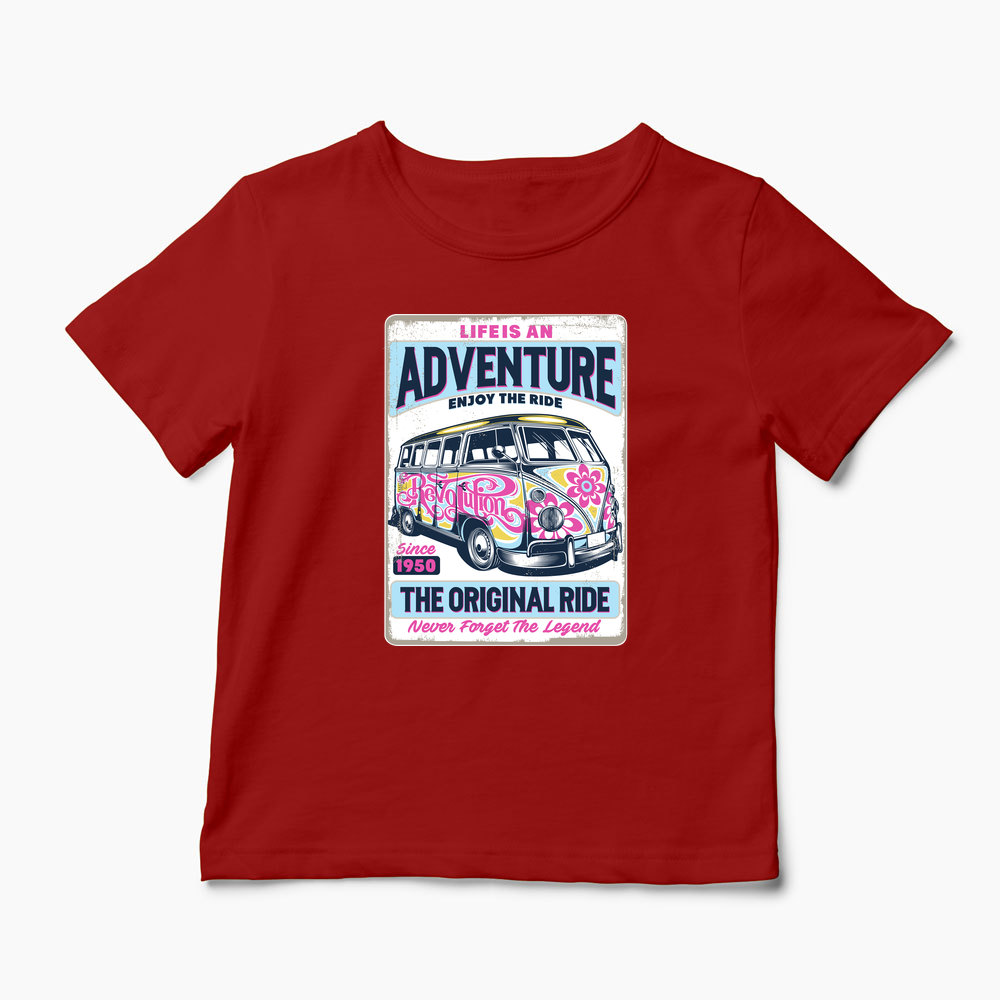 Tricou VW Bus T1 - Viața Este o Aventură, Bucură-te - Copii-Roșu