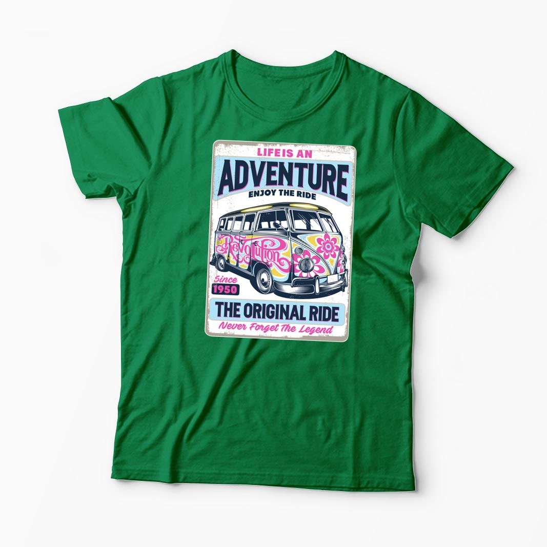 Tricou VW Bus T1 - Viața Este o Aventură, Bucură-te - Bărbați-Verde